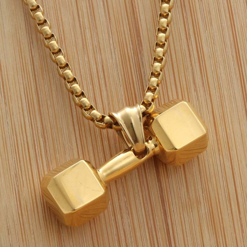 Personalized Titanium Steel Dumbbell Pendant Necklace for Men - Trendy Punk Fitness Jewelry Direct from Manufacturer