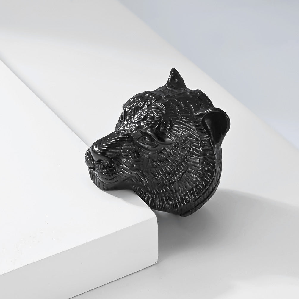 Planderful Tiger Head Ring For Men Titanium Steel Does Not Fade Unisex Niche Style Jewelry