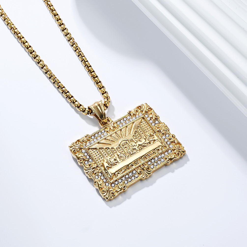 Planderful The Last Supper Necklace Titanium Steel Pendant With Zircon For Hip Hop Trendsetters
