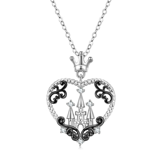 Crown Castle Heart Shape Silver Necklace