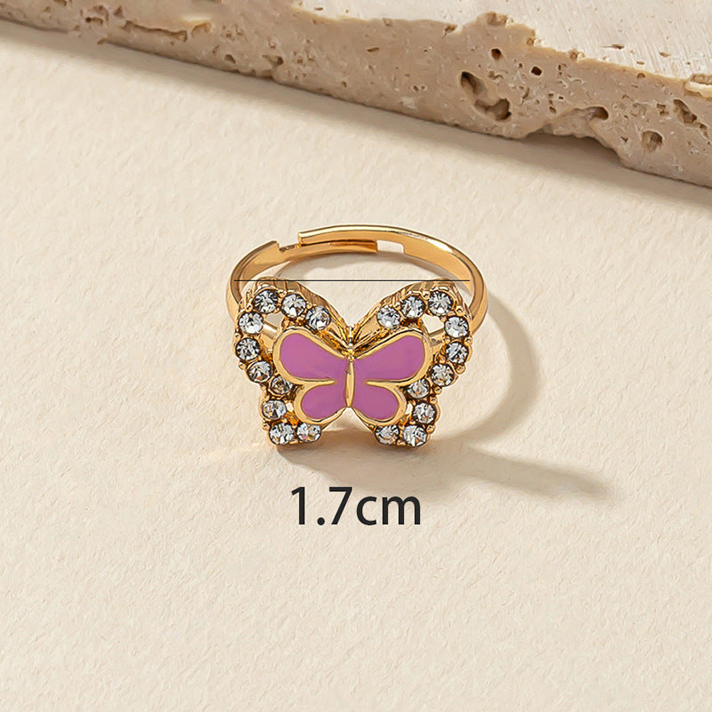 Pink Butterfly Charm Ring - Elegant European Style