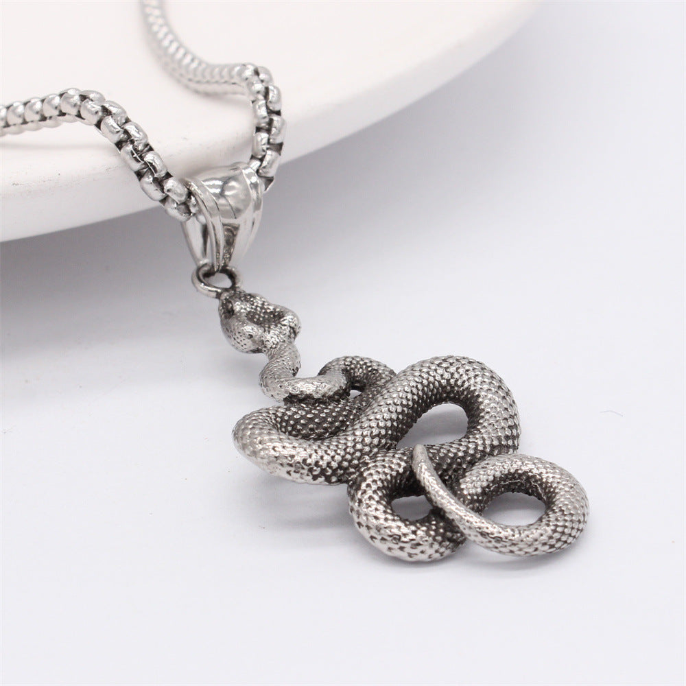 Planderful Everyday Genie Retro Snake Steel Pendant Unisex Protection Statement Jewelry
