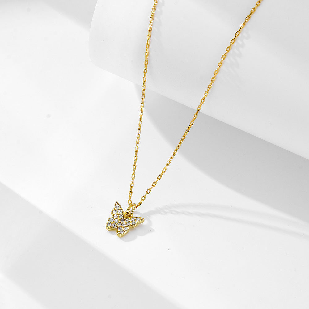 925 Sterling Silver Butterfly Necklace with Zircon for Women