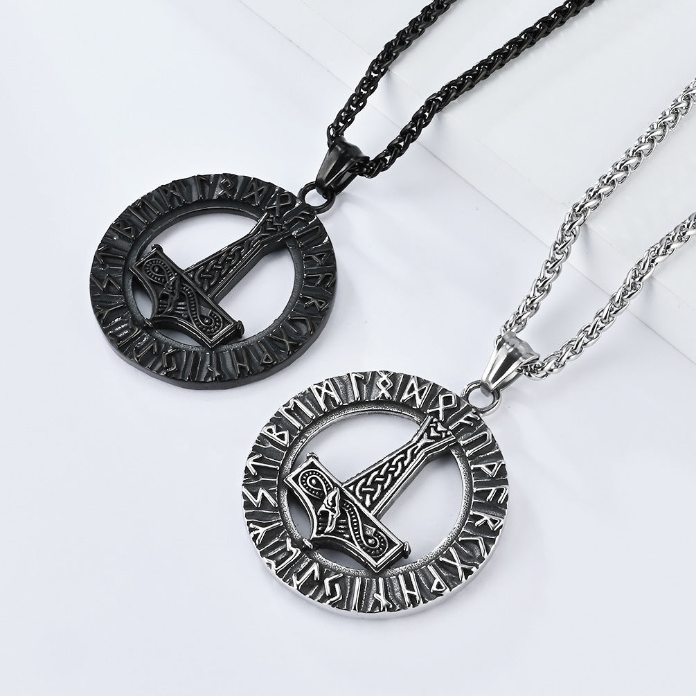 Planderful Thors Hammer Necklace Titanium Steel Durable Rune Pendant Nordic Viking Jewelry For Mythology Fans