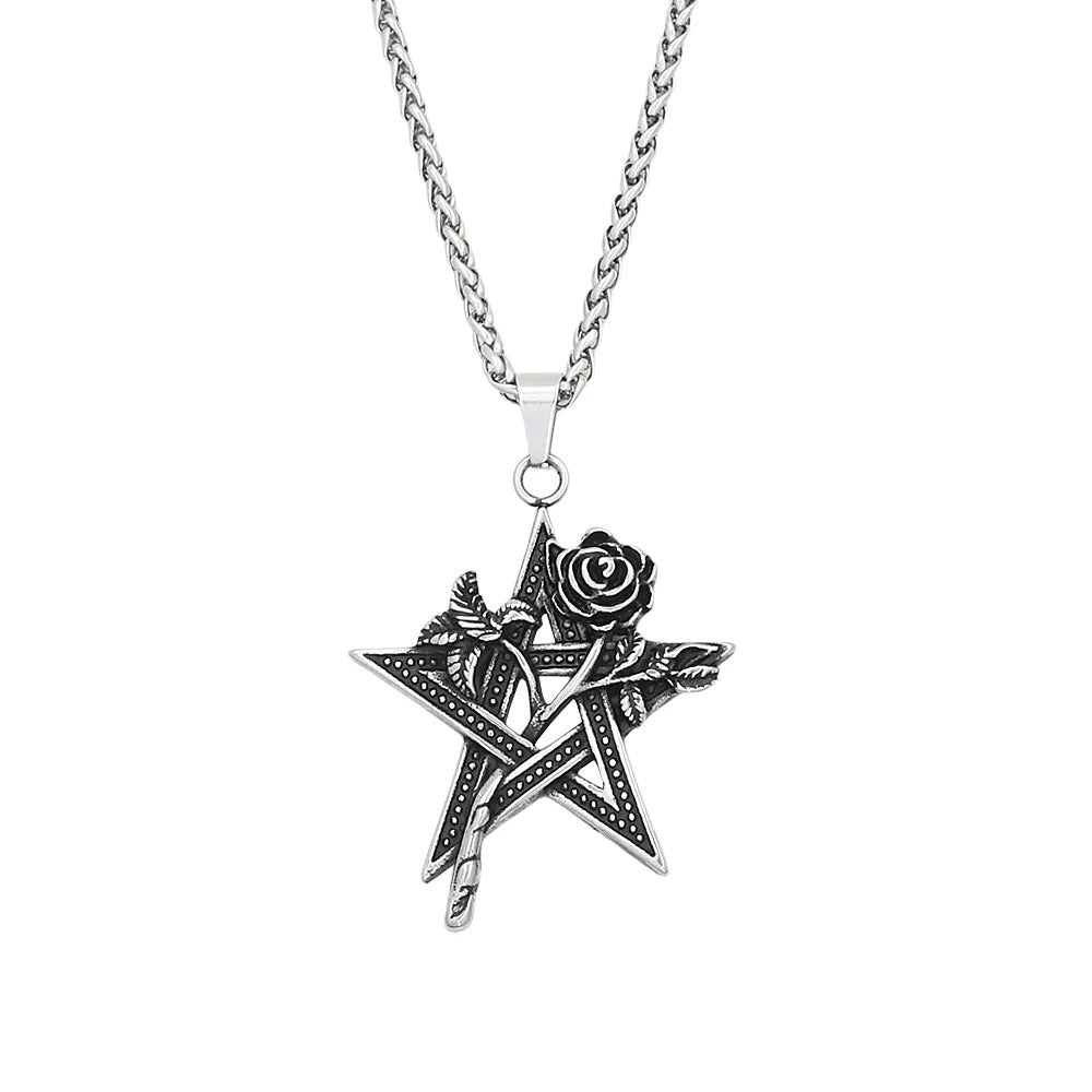 Vintage Rose Stainless Steel Men's Pendant Necklace