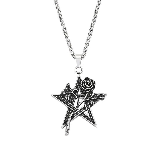 Vintage Rose Stainless Steel Men's Pendant Necklace