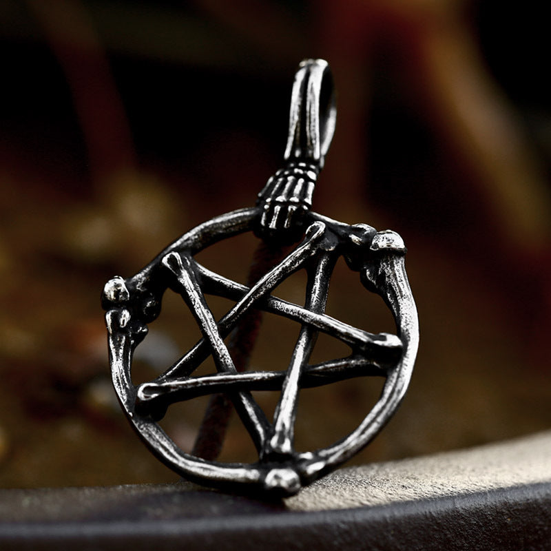 Titanium Steel Skull Bone Star Pendant - Retro Style Jewelry for Men