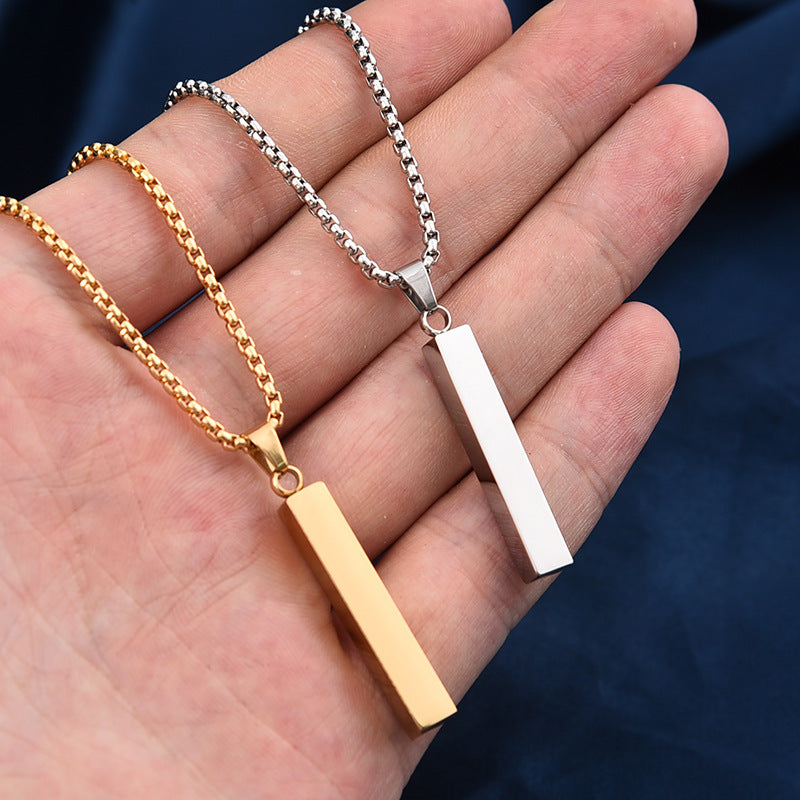 Planderful Jewelry Rectangular Cylinder Titanium Necklace Unisex Clavicle Chain Design