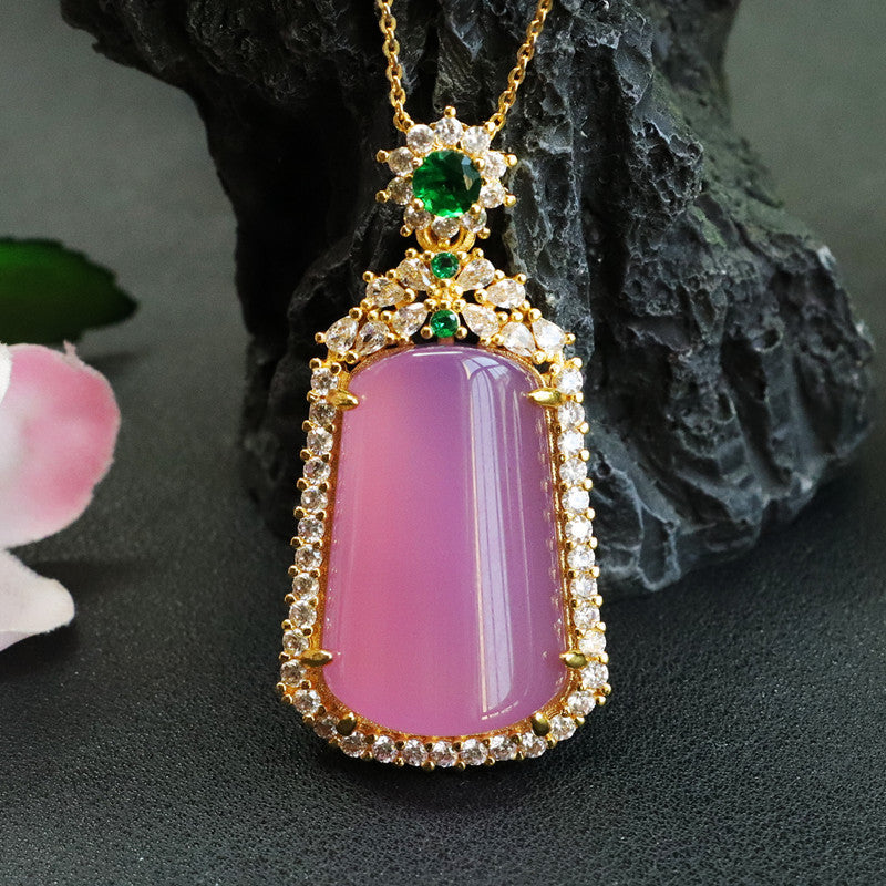 Golden Zircon Chalcedony Pendant Necklace with Sterling Silver Chain
