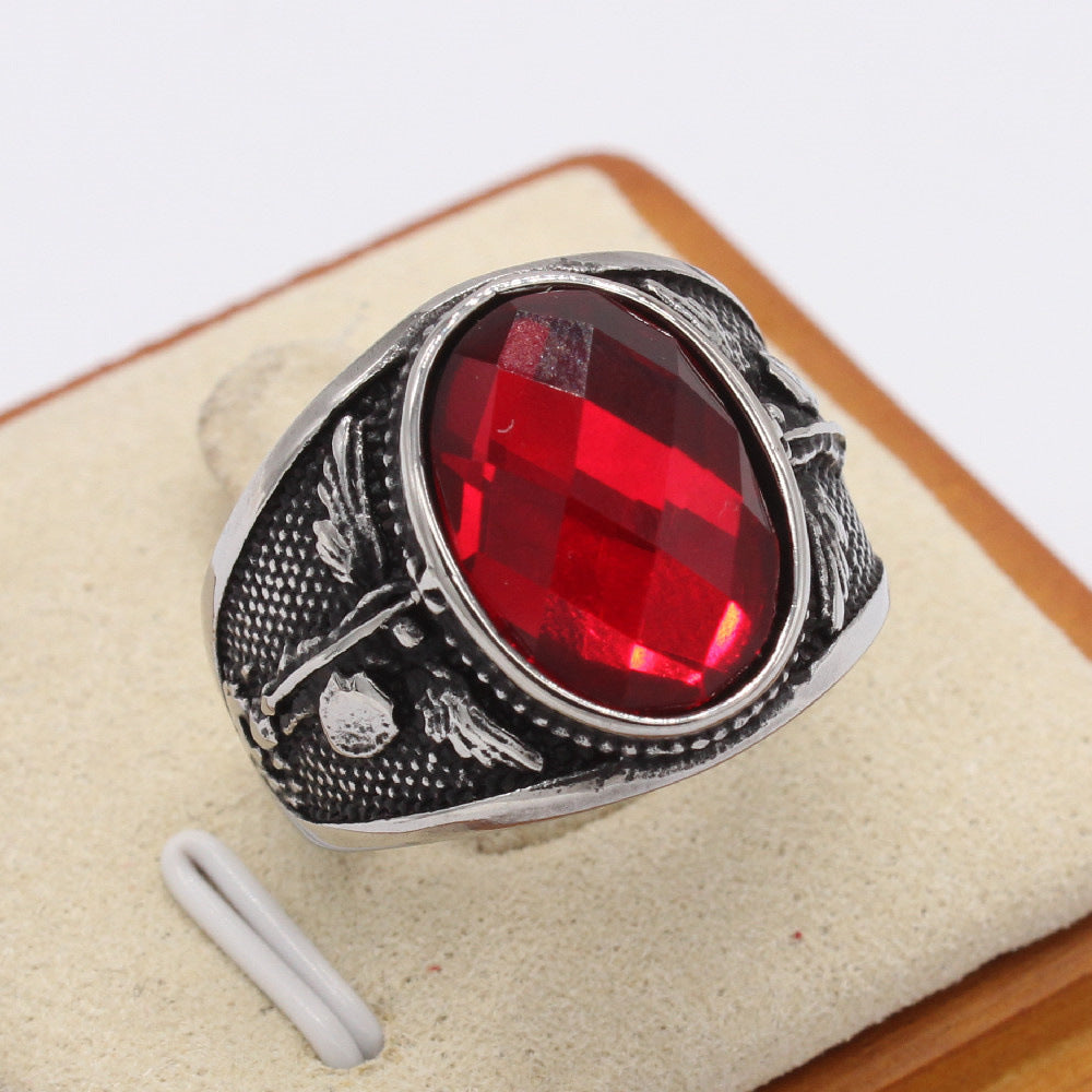 Planderful Titanium Steel Ring Unisex Retro Stone Design Bold Statement Everyday Genie Collection