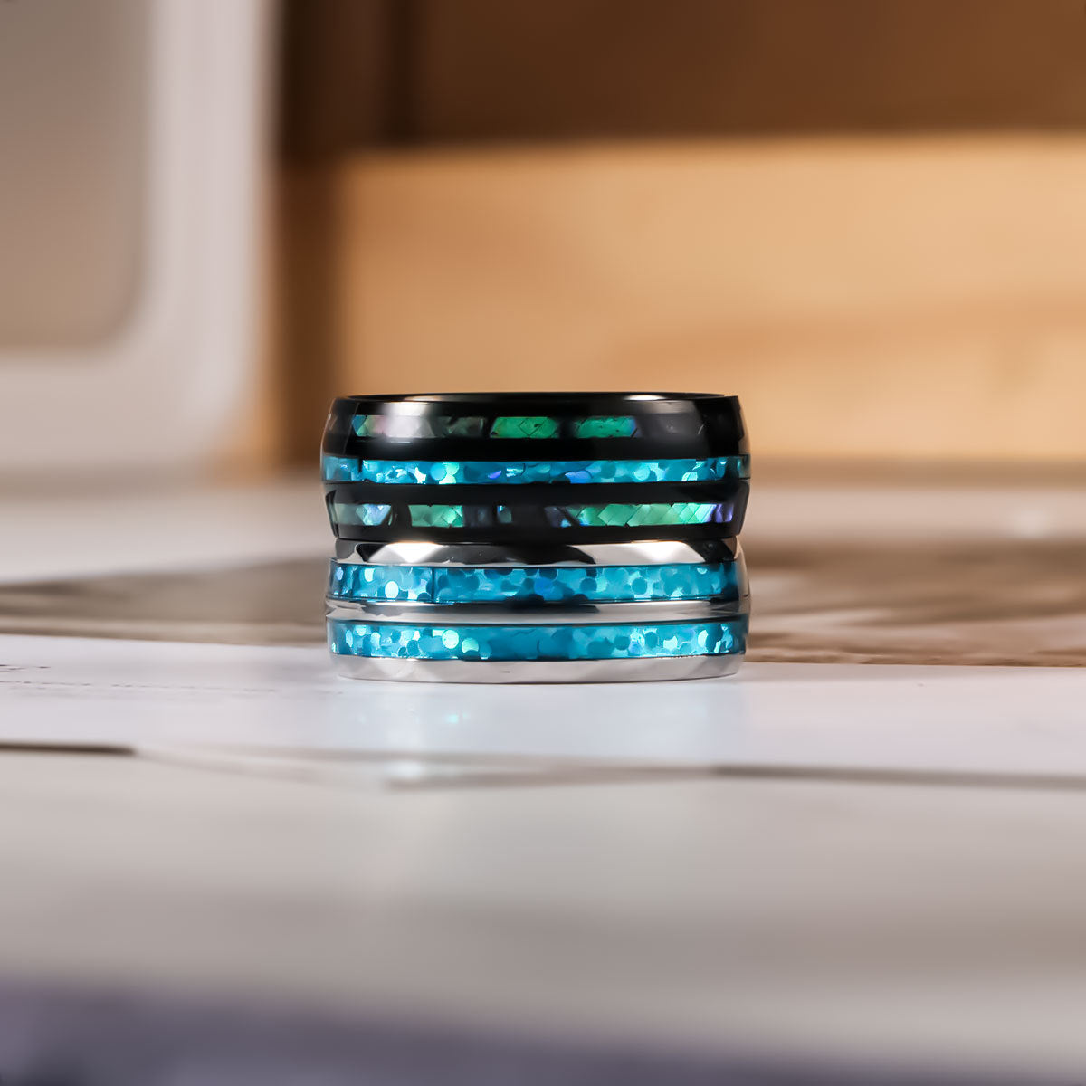 Men's Stainless Steel Ring – Shell Inlaid With Noble Electroplated Ring