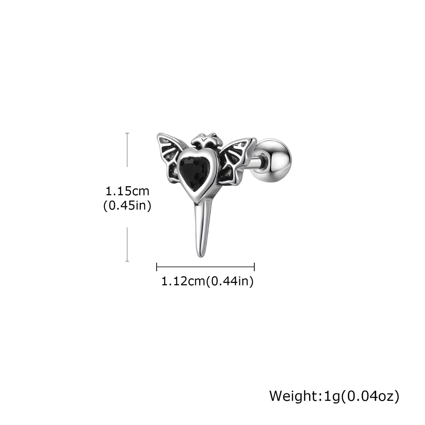 Planderful Heart Wing Stud Earrings Unisex Stainless Steel