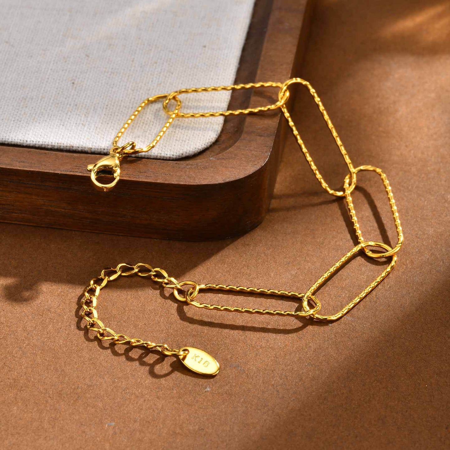 Stainless Steel Embossed Flat Rectangular Chain Necklace Bracelet Gold – A Must