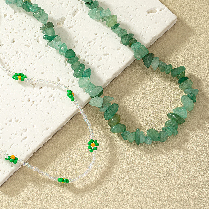 Green Flower Braided Necklace Set with Unique European Design