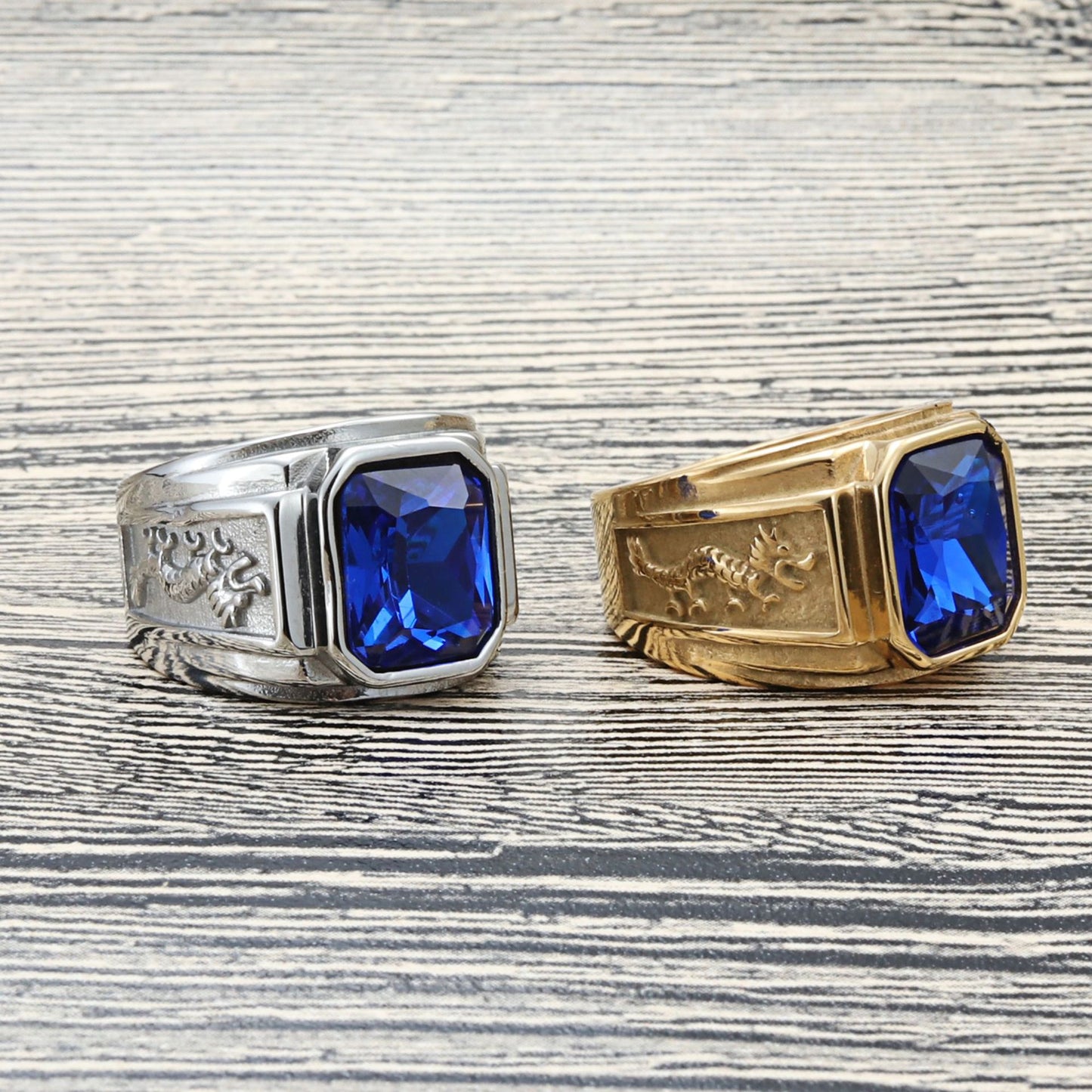 Titanium Steel Multi-Color Gemstone Dragon Ring for Stylish Men - Retro Punk Trendsetter