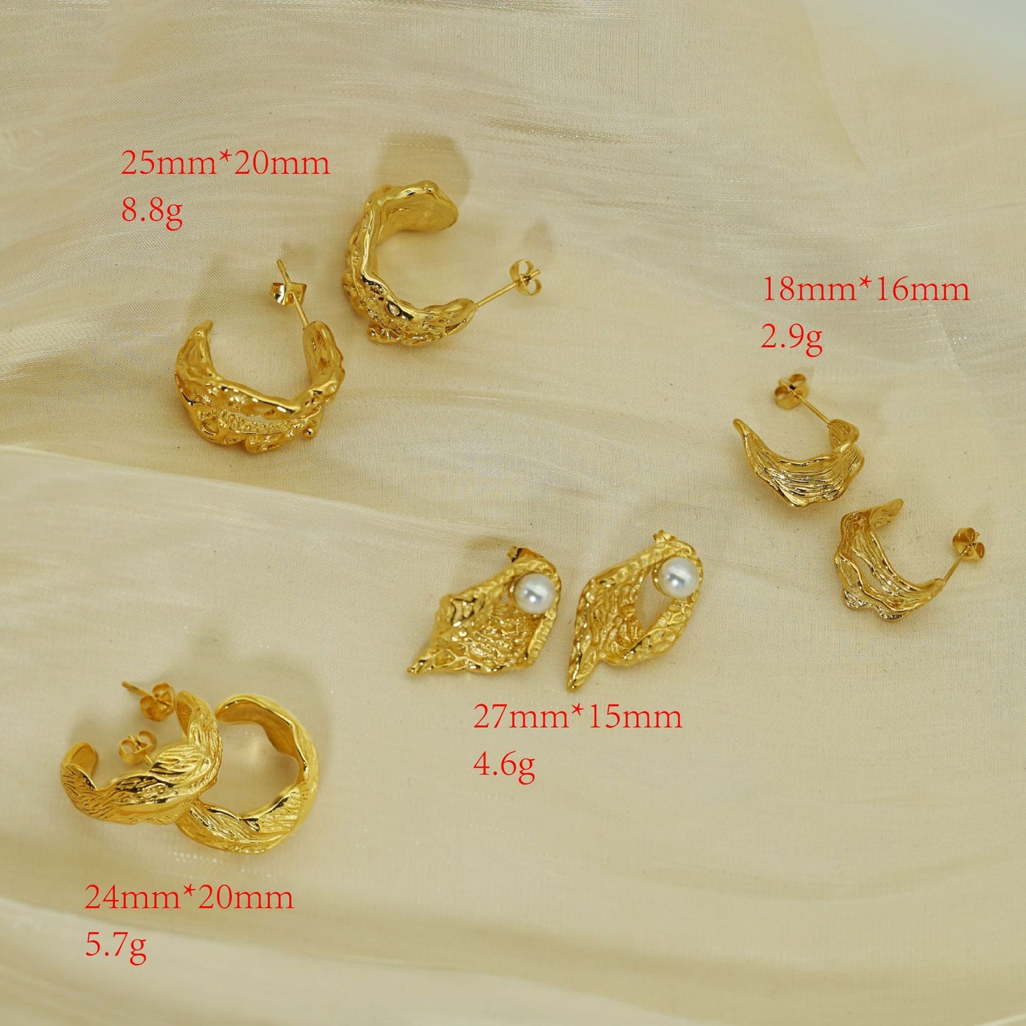 Planderful Stainless Steel Earrings With Irregular Pleated Texture Gold Plated Luxury Statement For Bold Women