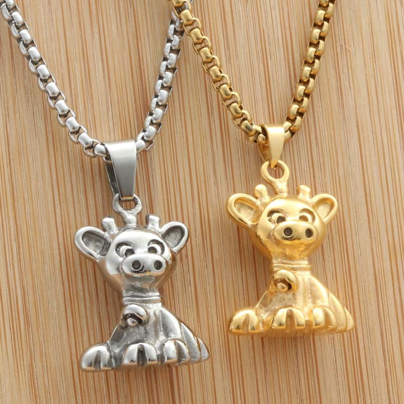 Punk-Inspired Vintage Titanium Steel Bear Pendant Necklace for Men