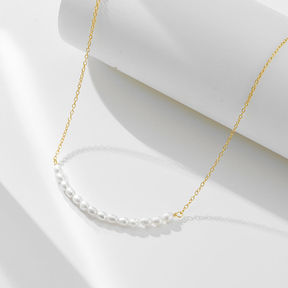 S925 Sterling Silver Smiley Face Natural Pearl Necklace And Versatile Freshwater Rice Bead