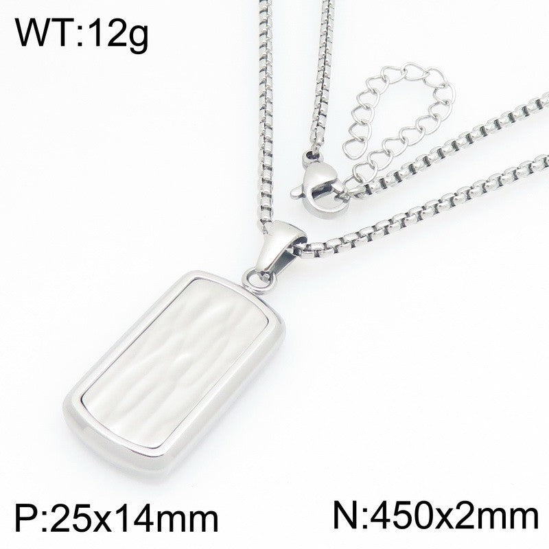 Military Brand Square Pearl Chain Necklace, And Wave Pattern Square Brand Stainless Steel
