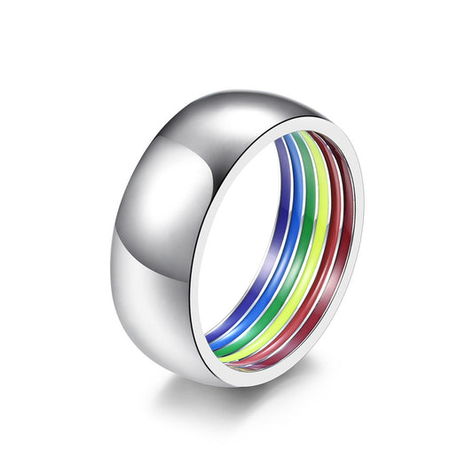 Rainbow Element Striped Titanium Steel Ring for Men