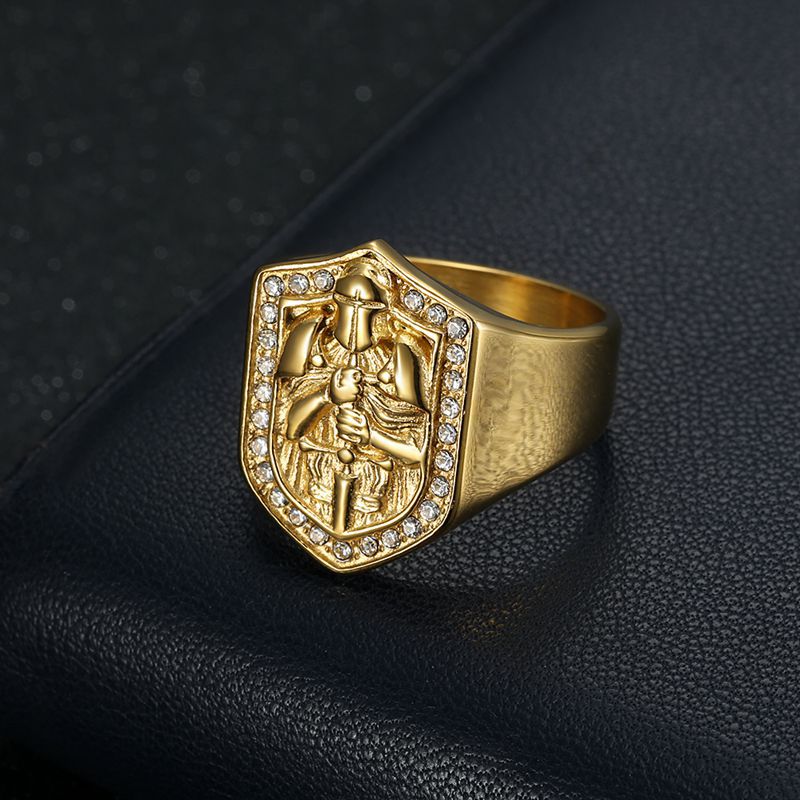 Planderful Hip Hop Ring Titanium Gold Plated Rhinestone Men