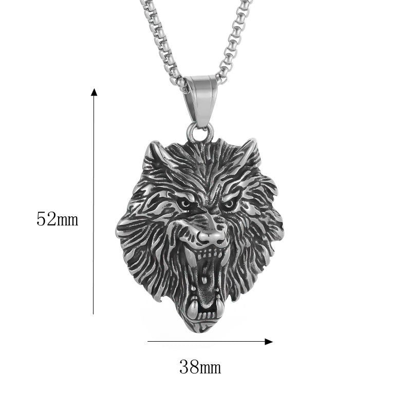 Planderful Viking Fenrir Wolf Head Pendant Necklace Stainless Steel Gold Plated Retro Polished For Norse Mythology Fans