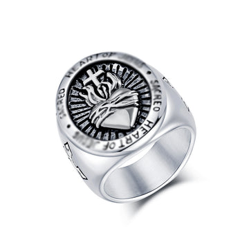 Stainless Steel Cross Heart Vintage Ring