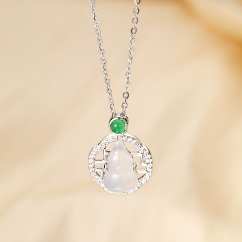 S925 Sterling Silver Natural Chalcedony Gourd Necklace