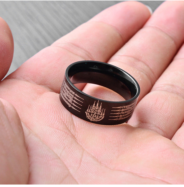 Five Scriptures Titanium Steel Ring with Diamond Rune for Men