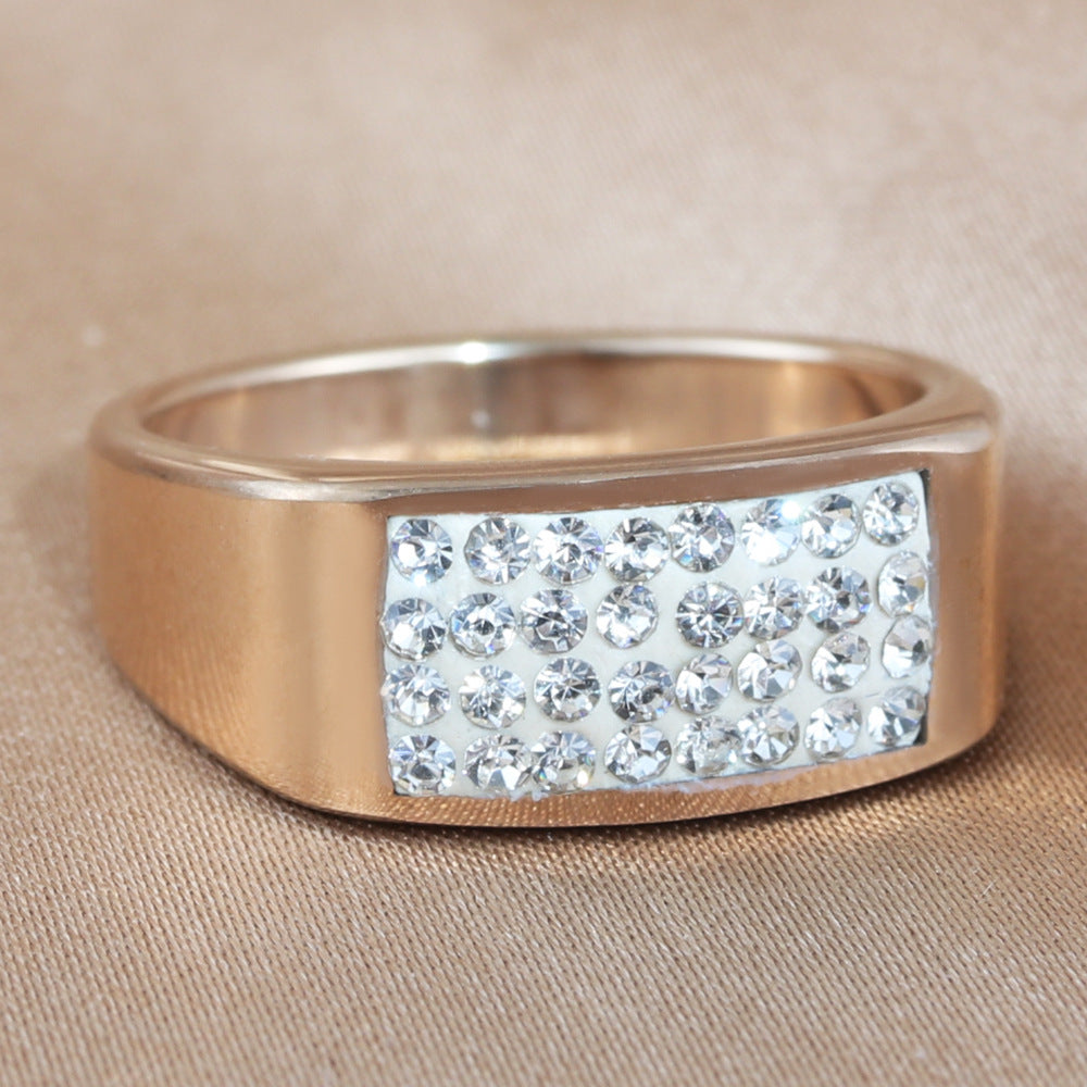 Titanium Steel Retro Rectangular Ring for Men - Trendy White Stone Accessories