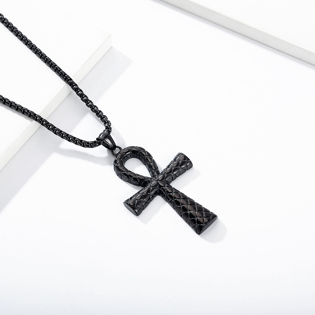 Vintage Egyptian Anka Cross Titanium Steel Necklace for Men