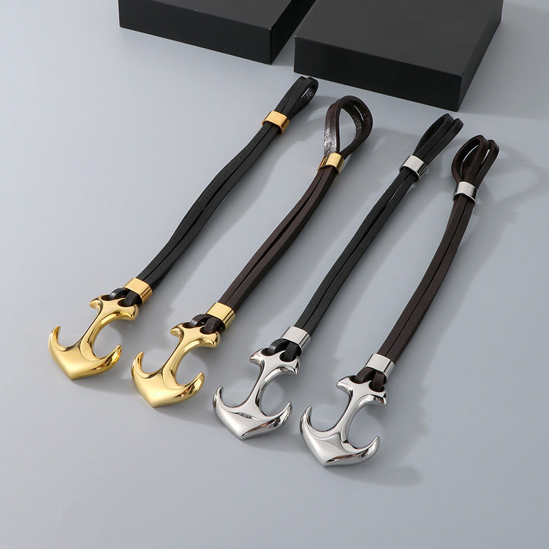 Planderful Men Pirate Durable Steel Cowhide Anchor Bracelet