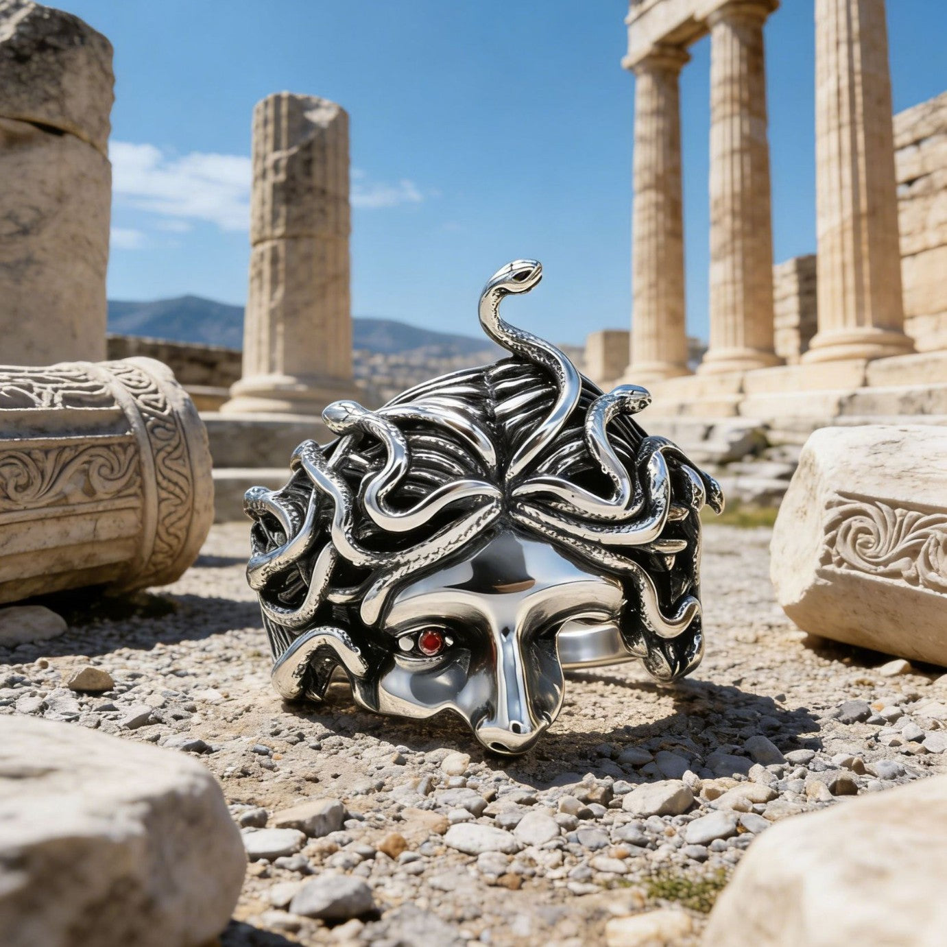 Medusa Ring Titanium Steel For Men And Unisex Greek Mythology Protection Symbol Planderful