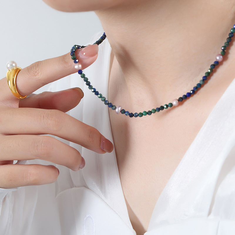 Phoenix Blue Freshwater Pearl Handmade Necklace with Delicate Collarbone Chain