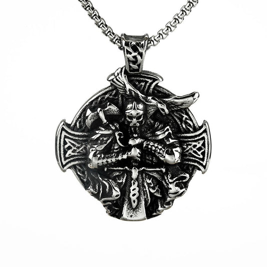 Vintage Nordic Men's Stainless Steel Odin Pendant Necklace