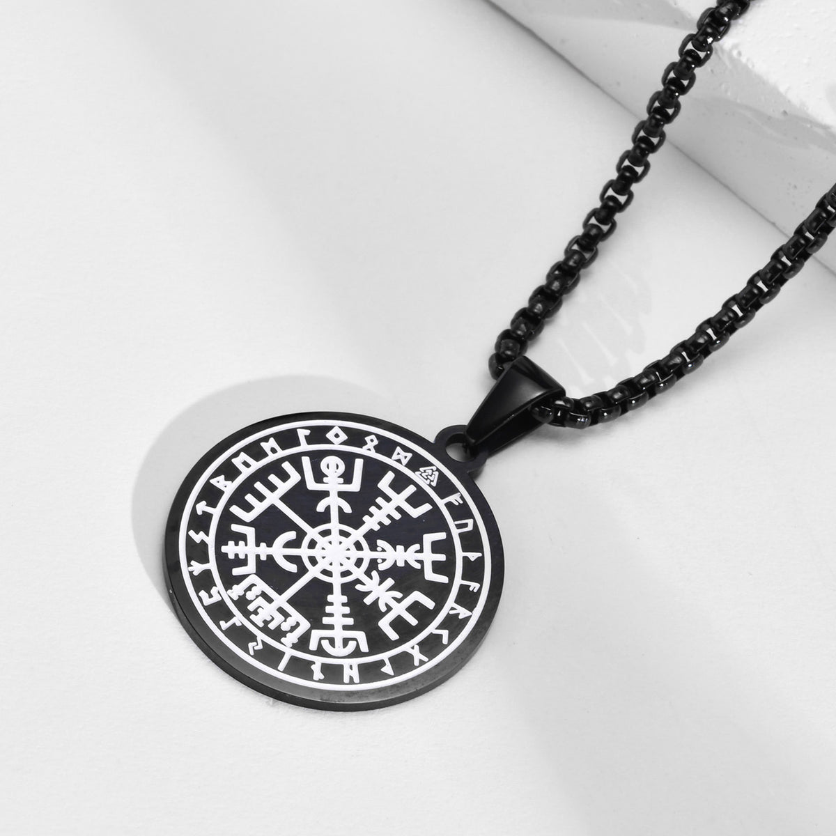 Viking Compass Textured Compass Black Stainless Steel Pendant for Men