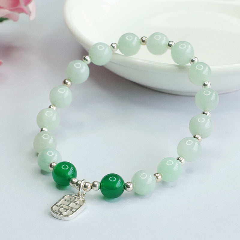 Jadeite Round Bead & Peace Plaque Bracelet