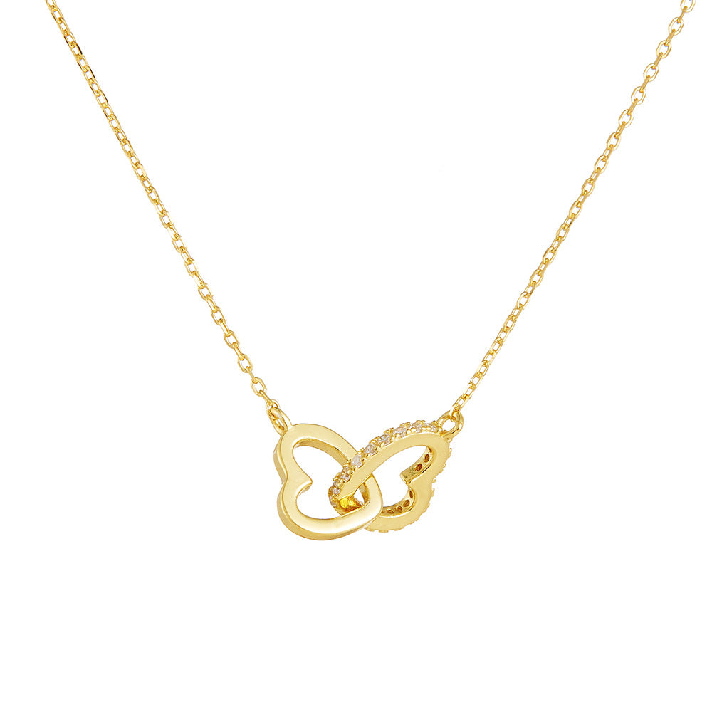 S925 Sterling Silver Zircon Love Interlocking Necklace Heart-Shaped
