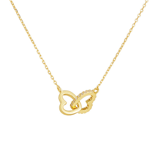 S925 Sterling Silver Zircon Love Interlocking Necklace Heart-Shaped