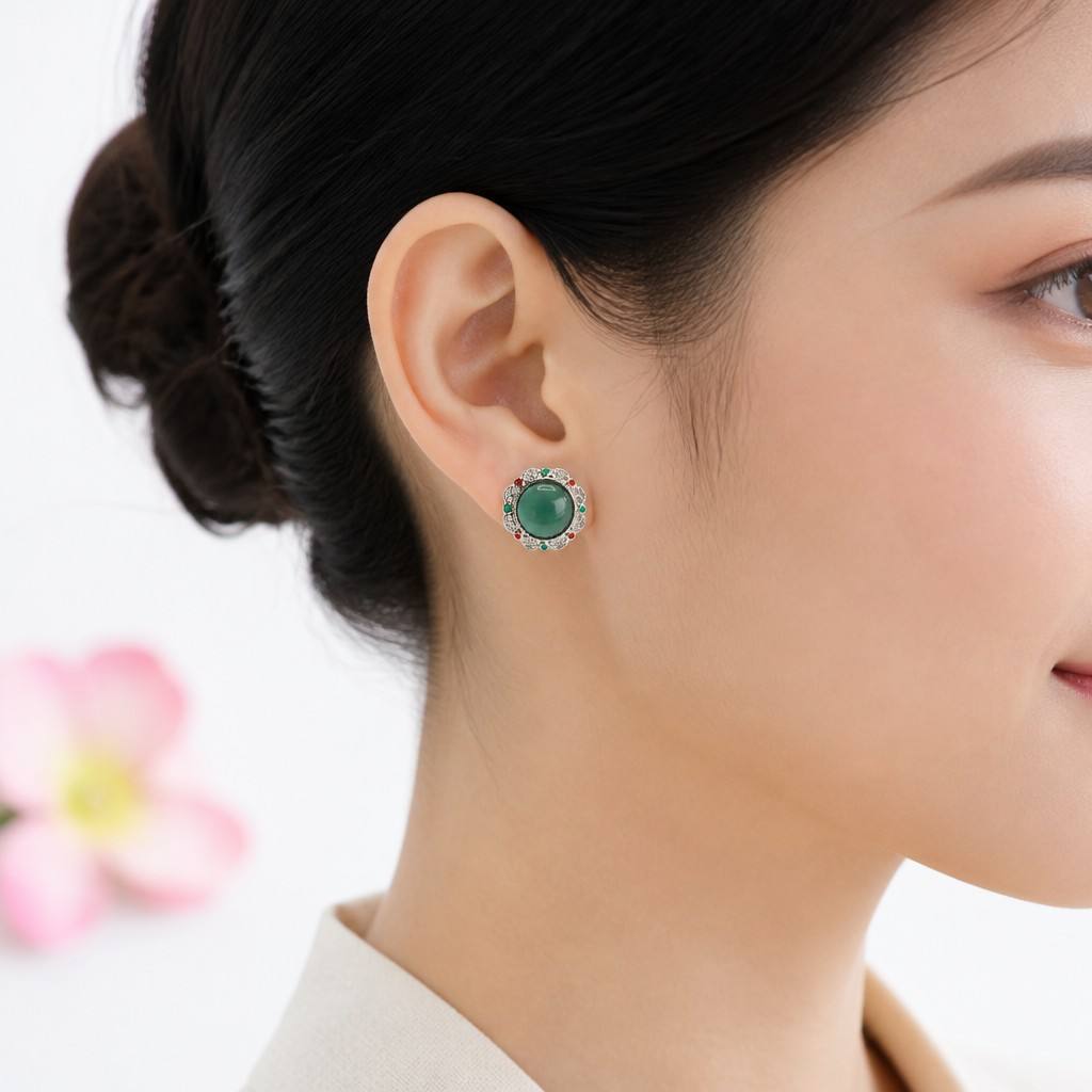 Blue-Water Jadeite Heritage-Style Stud Earrings