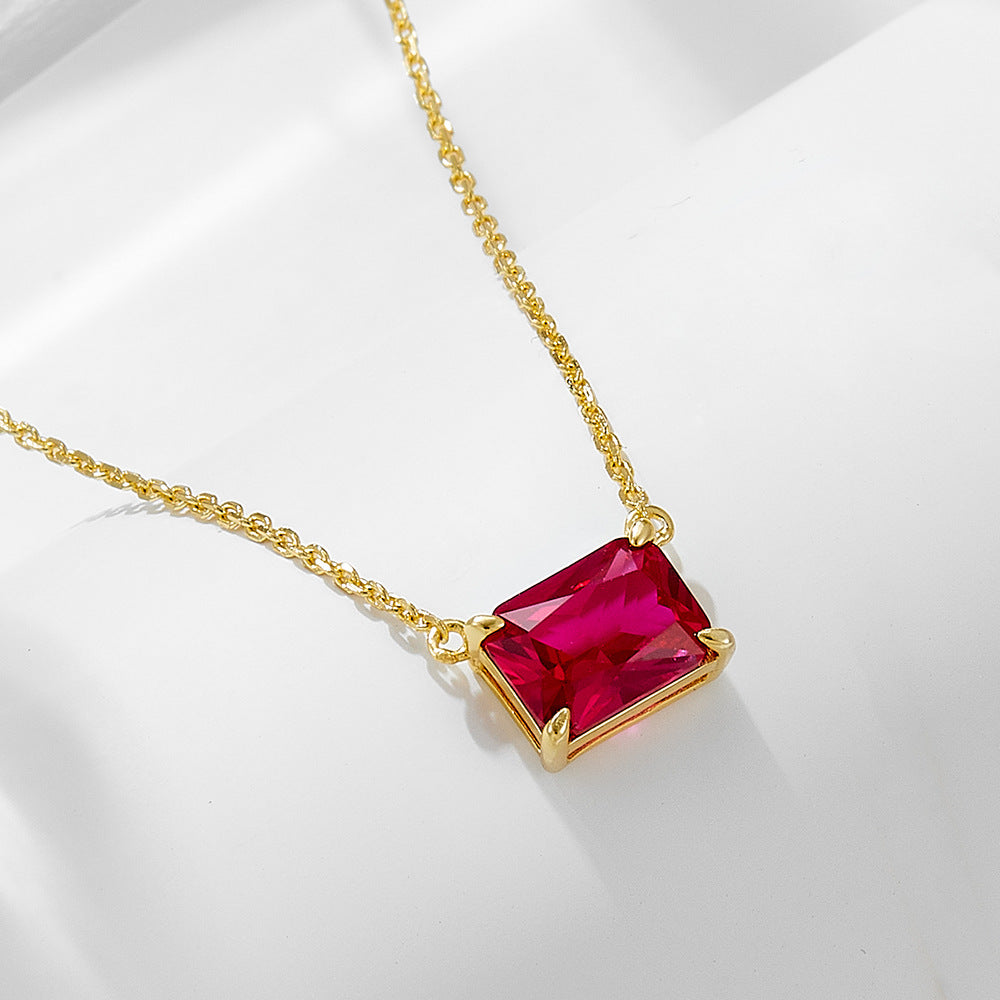 Style Rectangular Zircon Pendant Sterling Silver Necklace High-End Sense