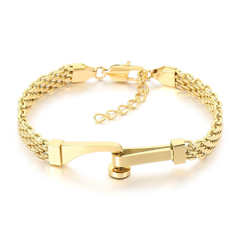 Hollow Woven Mesh Chain Design Nail Stainless Steel Men's Bracelet