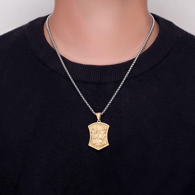 Steel Necklace – Vintage Medusa Shield Pendant