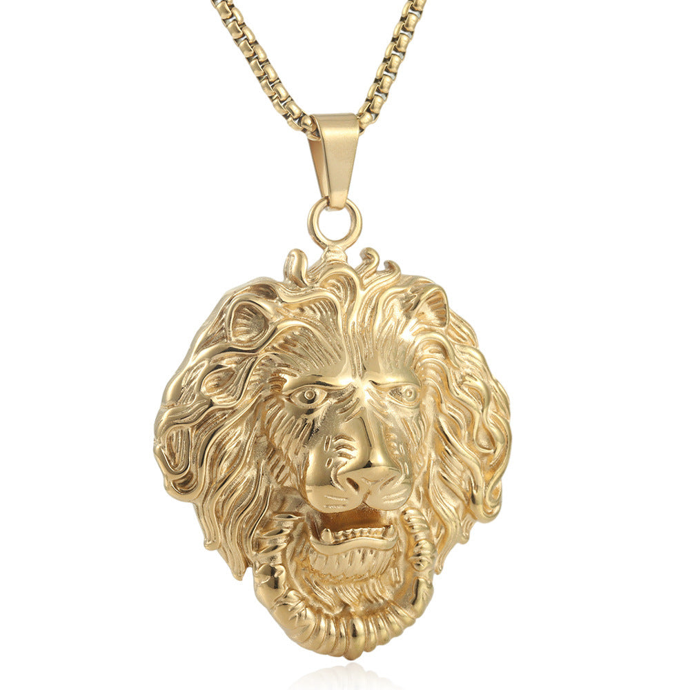 Titanium Steel Lion Pendant Necklace - Retro Punk Style for Men