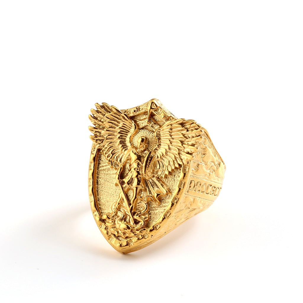 Punk St. Michael Dragon Stainless Steel Men's Ring