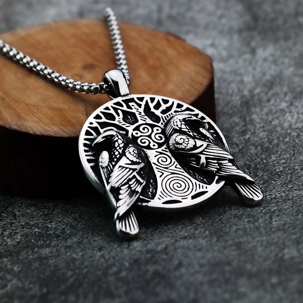 Cross-Border Nordic Mythology Double Crow Pendant Necklace