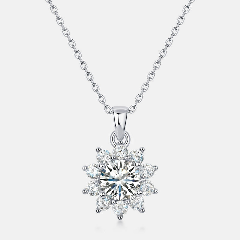 S925 Sterling Silver Moissanite Snowflake Pendant Necklace