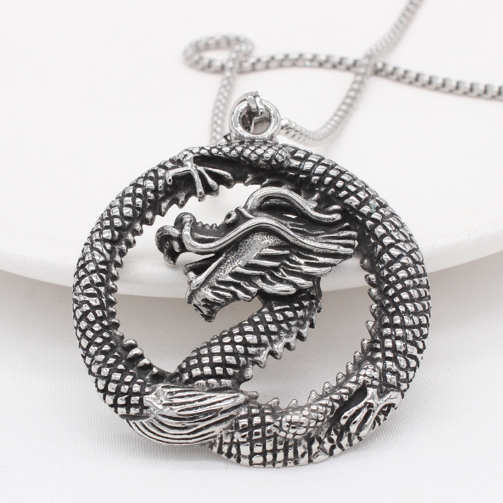Personalized Retro Chinese Dragon Titanium Steel Pendant for Men - Wholesale European and American Jewelry