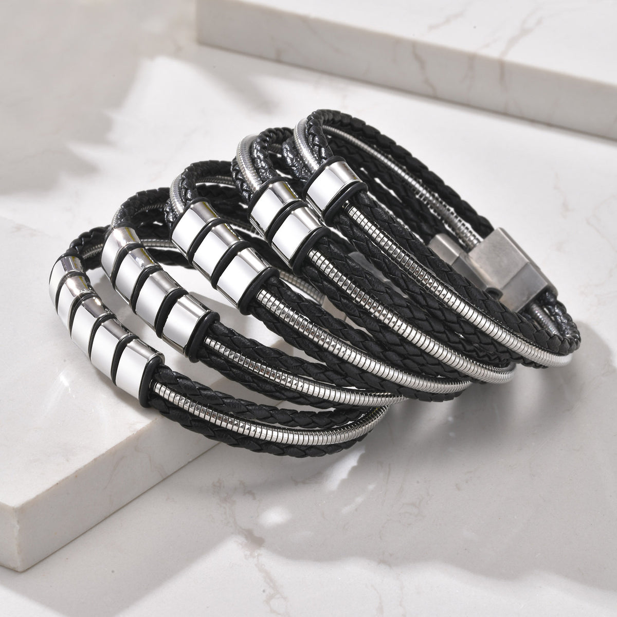 Vintage Black Stainless Steel Bracelet for Men