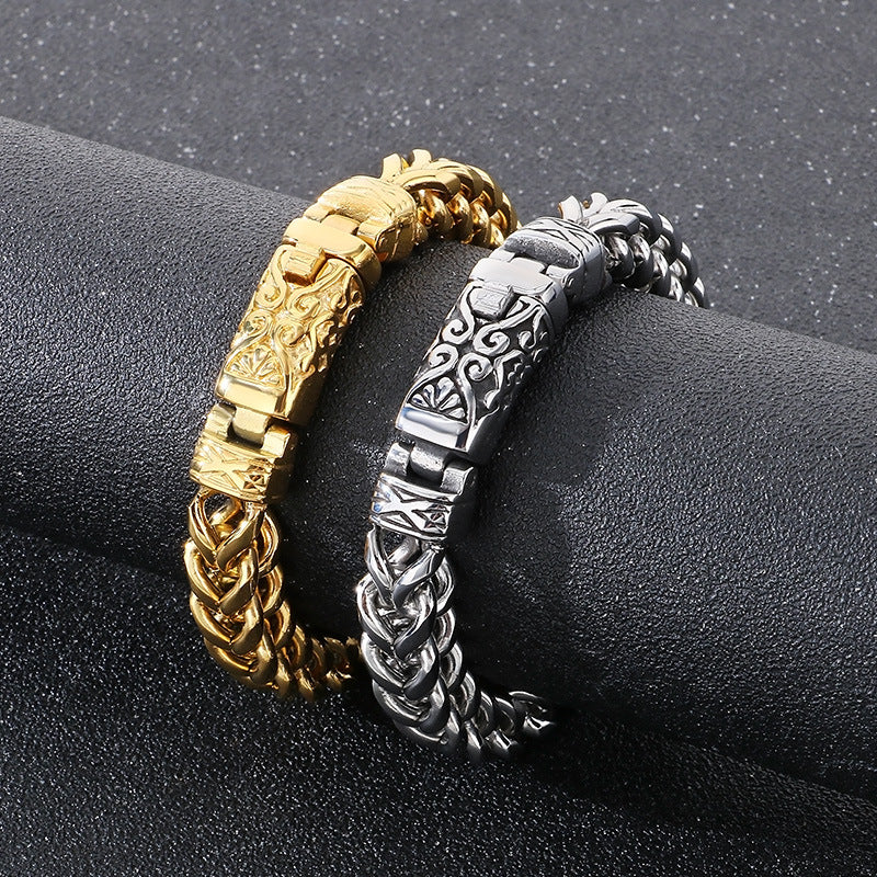 Planderful Mens Bracelet 18K Gold Plating Punk Totem Buckle